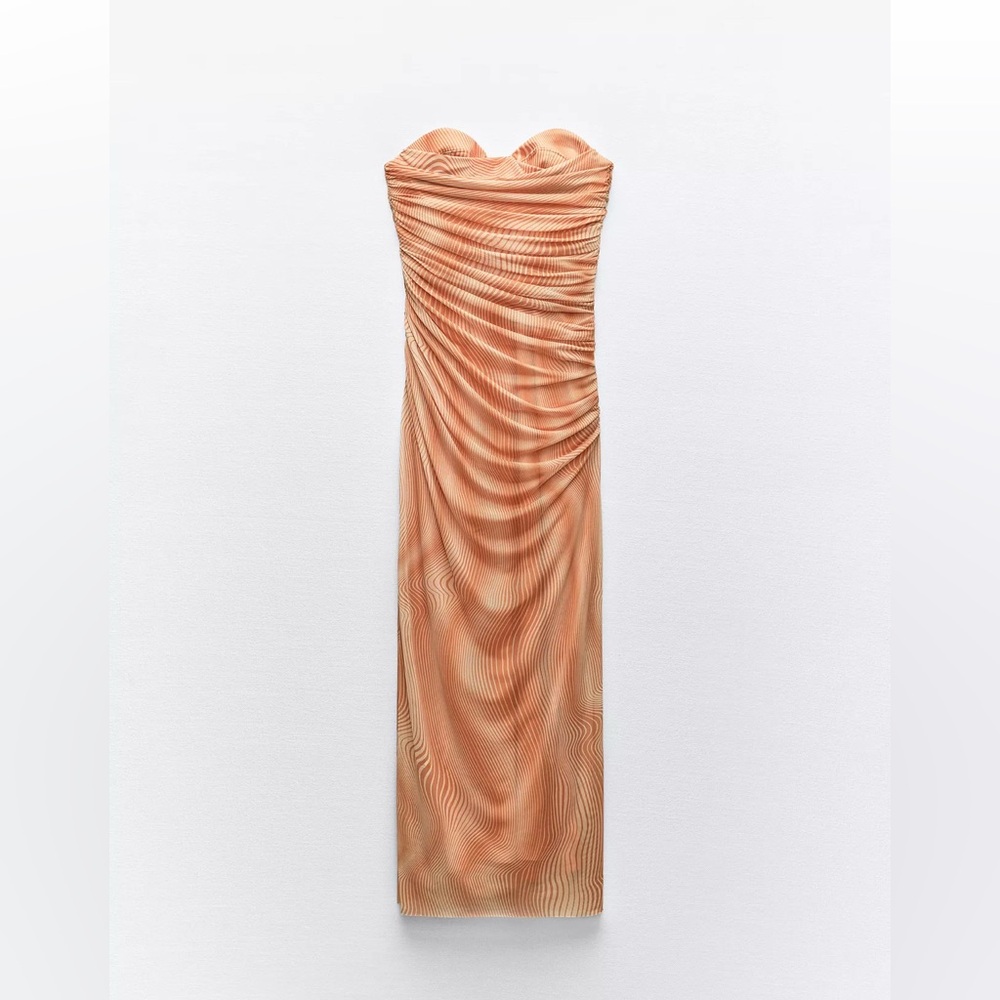 Zara Orange Strapless Tulle Dress